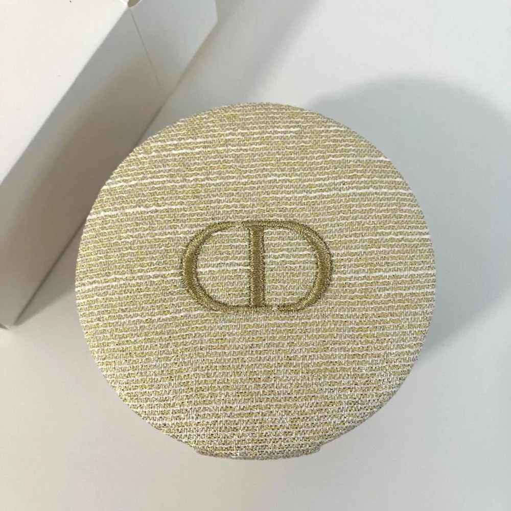 CHRISTIAN DIOR Gold Trousse Pouch Cosmetic Bag Jewelry Round Box New